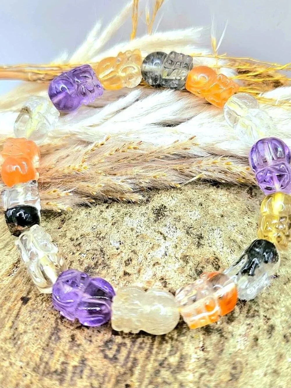 Natural High Grade Mixed Gemstones Carved Blessing Pi Xiu Bracelet